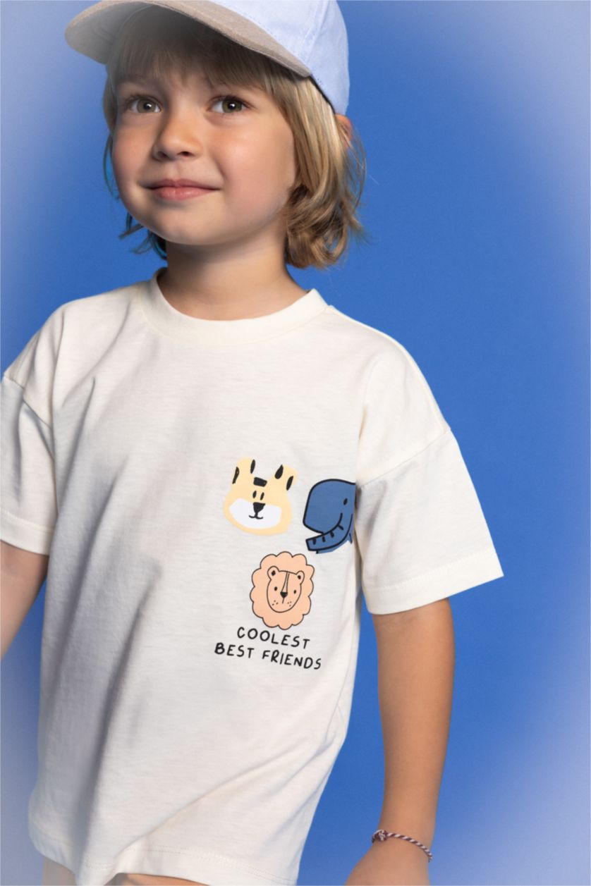 BÉBÉ GARÇON Écru Ensemble de T-Shirt Manches Courtes et Short imprimé Animal pour Bébé Garçon