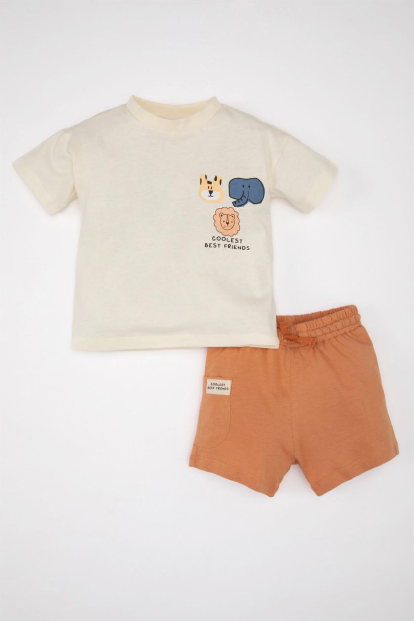 BÉBÉ GARÇON Écru Ensemble de T-Shirt Manches Courtes et Short imprimé Animal pour Bébé Garçon