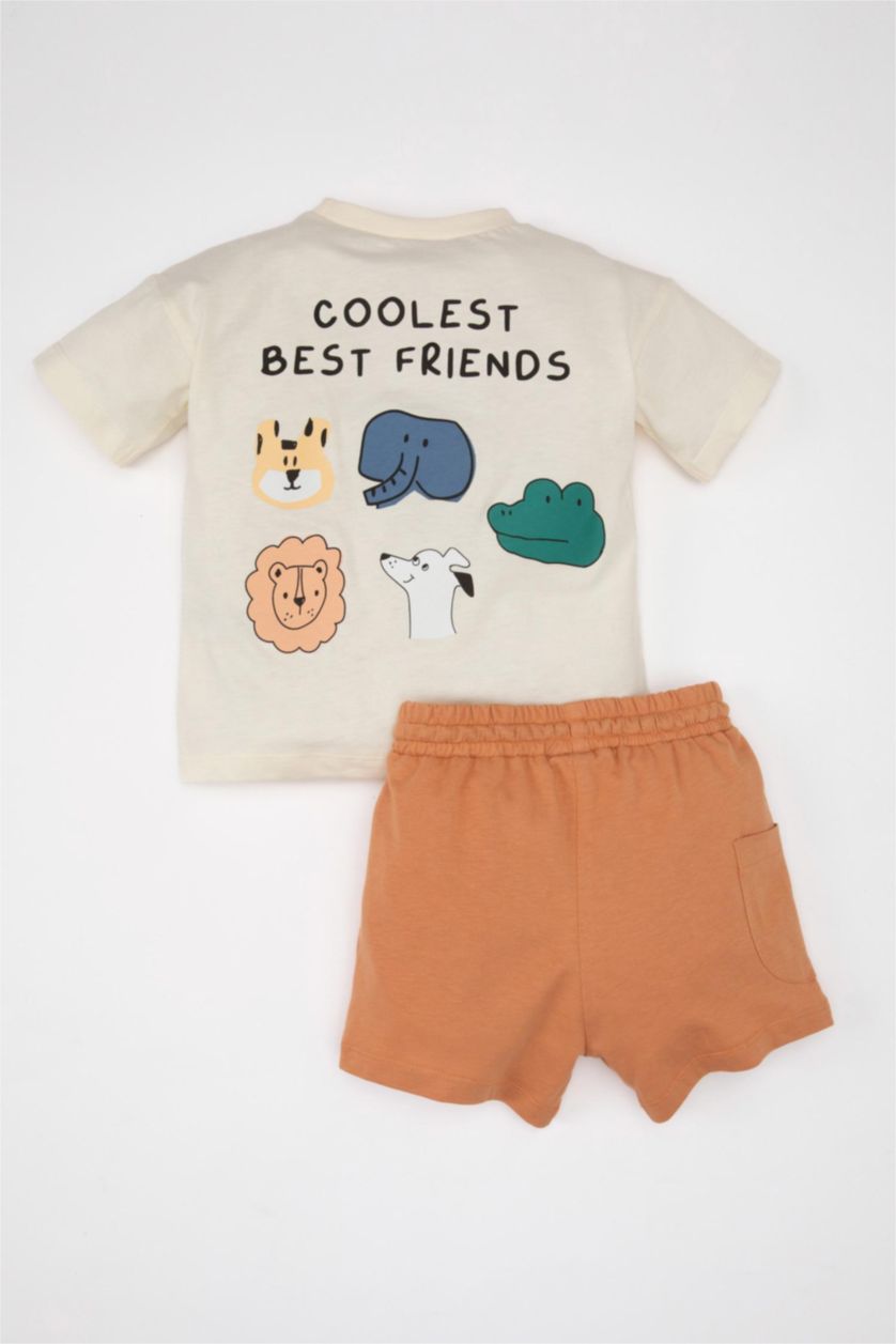 BÉBÉ GARÇON Écru Ensemble de T-Shirt Manches Courtes et Short imprimé Animal pour Bébé Garçon