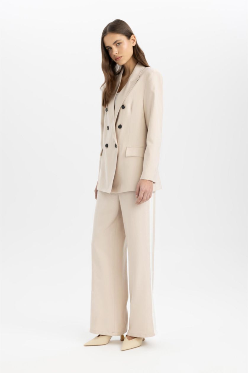 Женщины Светлая слоновая кость Брюки Wide Leg с высокой талией с карманами