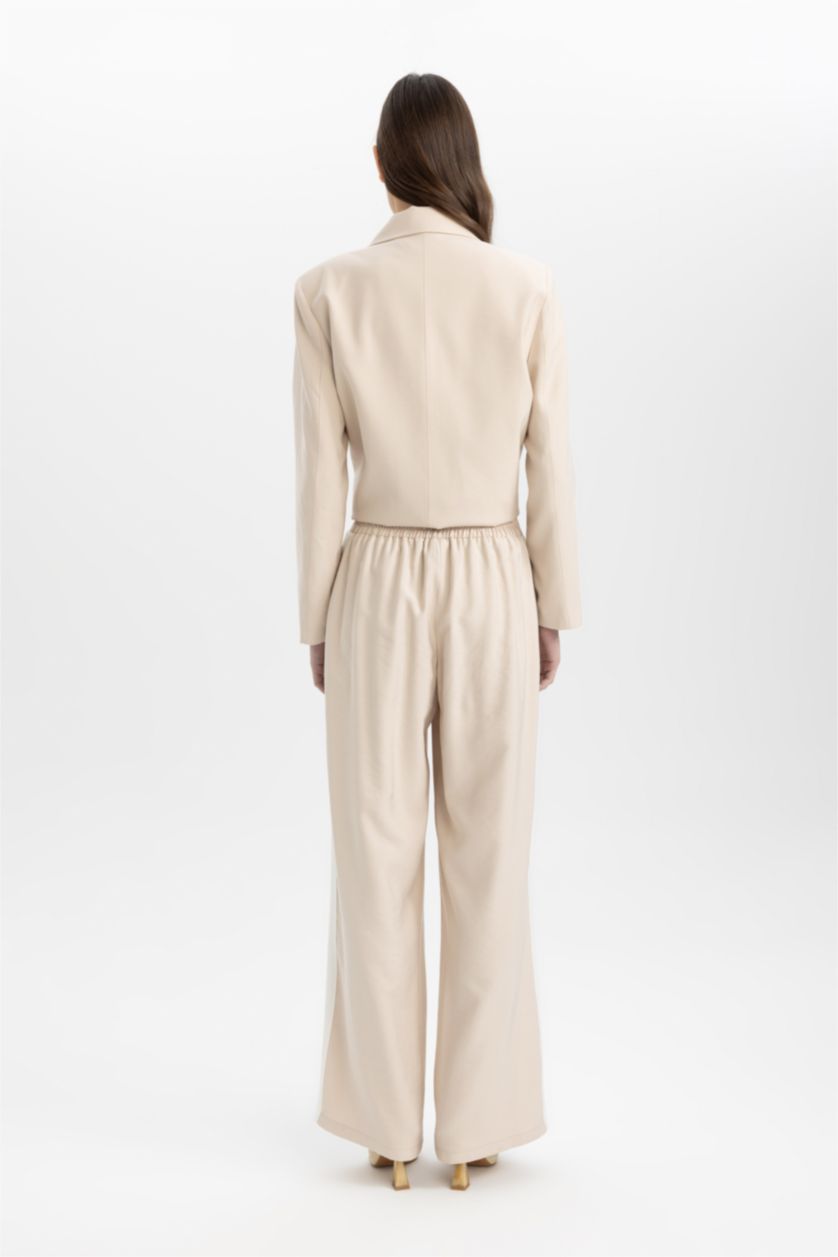 Женщины Светлая слоновая кость Брюки Wide Leg с высокой талией с карманами