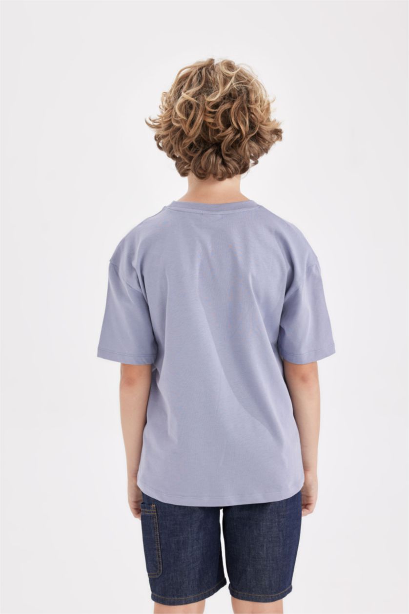 Boys & Teens Blue Boy Oversize Crew Neck Printed T-Shirt
