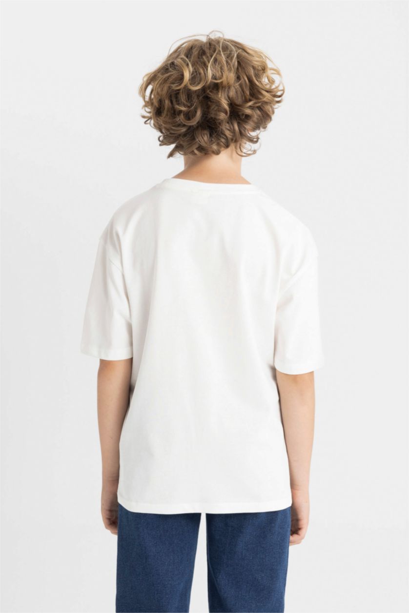 Boys & Teens Ecru Boy Oversize Fit Crew Neck Printed T-Shirt