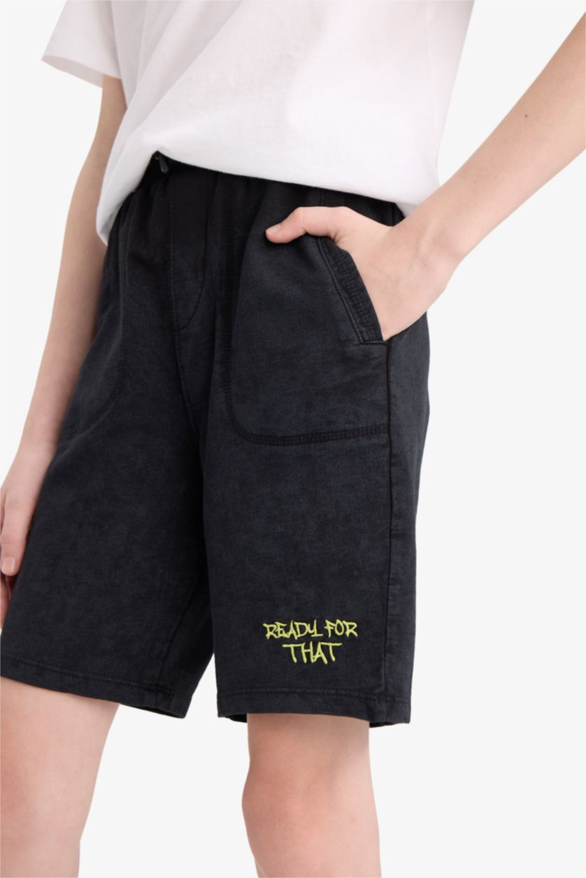 أولادي أسود شورت اولادي قماش خفيف بخصر مطاطي