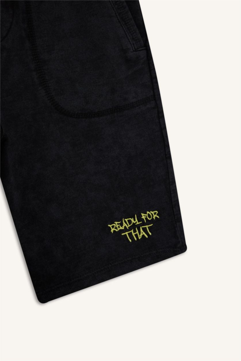 أولادي أسود شورت اولادي قماش خفيف بخصر مطاطي