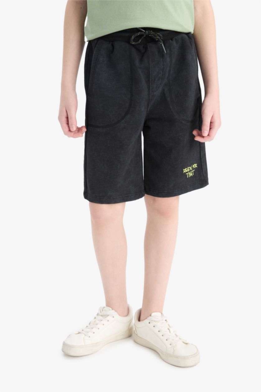 Boys & Teens Black Boy Sweatshirt Fabric Shorts