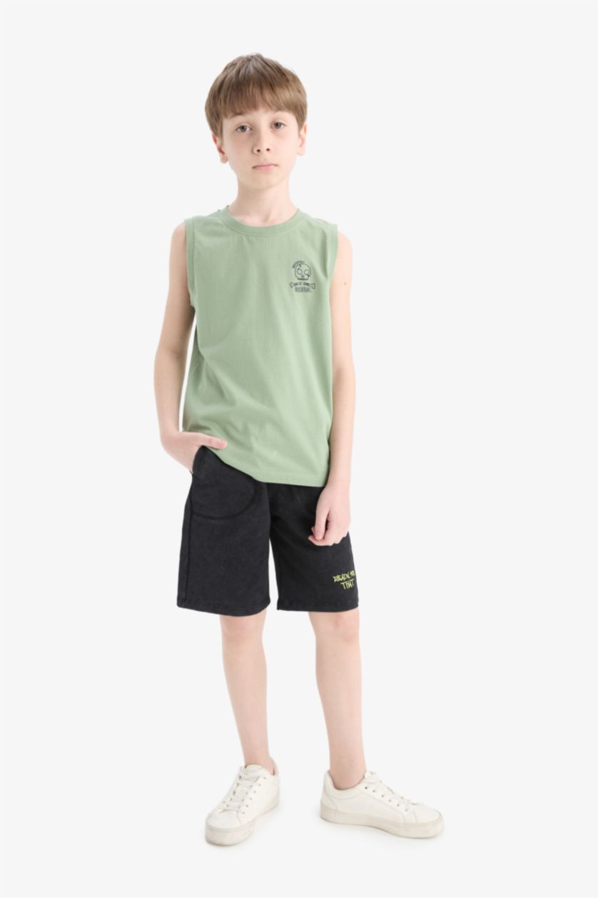 Boys & Teens Black Boy Sweatshirt Fabric Shorts