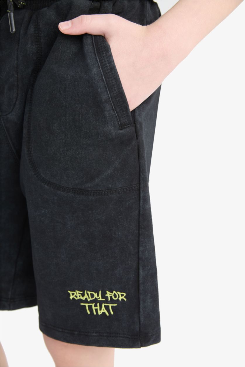 Boys & Teens Black Boy Sweatshirt Fabric Shorts