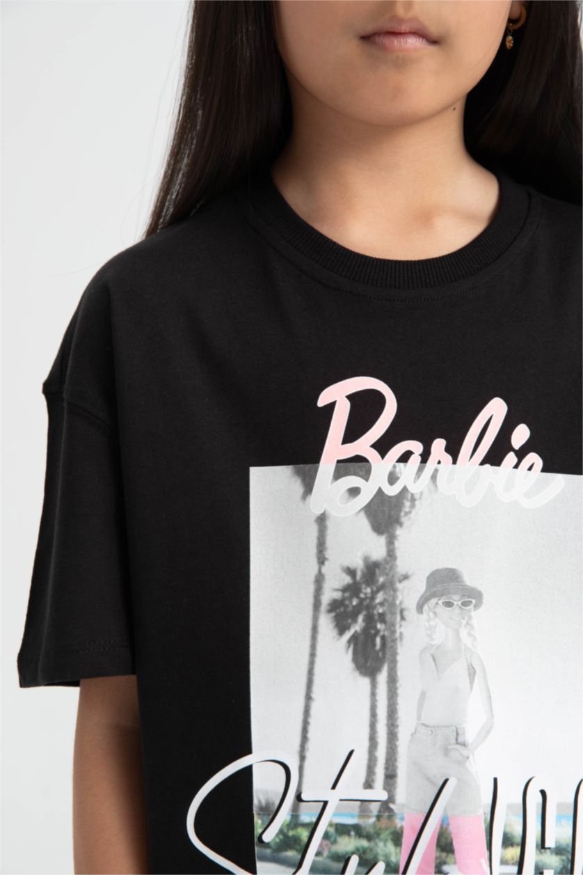 Kız Çocuk - Genç Kız Siyah Barbie Relax Fit Bisiklet Yaka Kısa Kollu Tişört Kız Çocuk