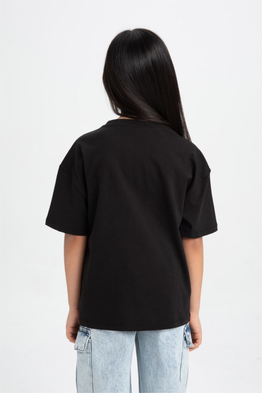 Kız Çocuk - Genç Kız Siyah Barbie Relax Fit Bisiklet Yaka Kısa Kollu Tişört Kız Çocuk