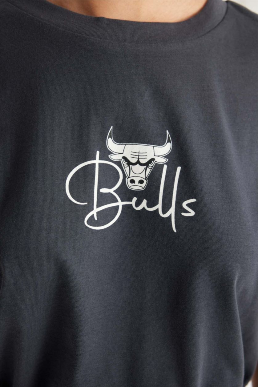 Kadın Antrasit NBA Chıcago Bulls Bisiklet Yaka Kısa Kollu Tişört