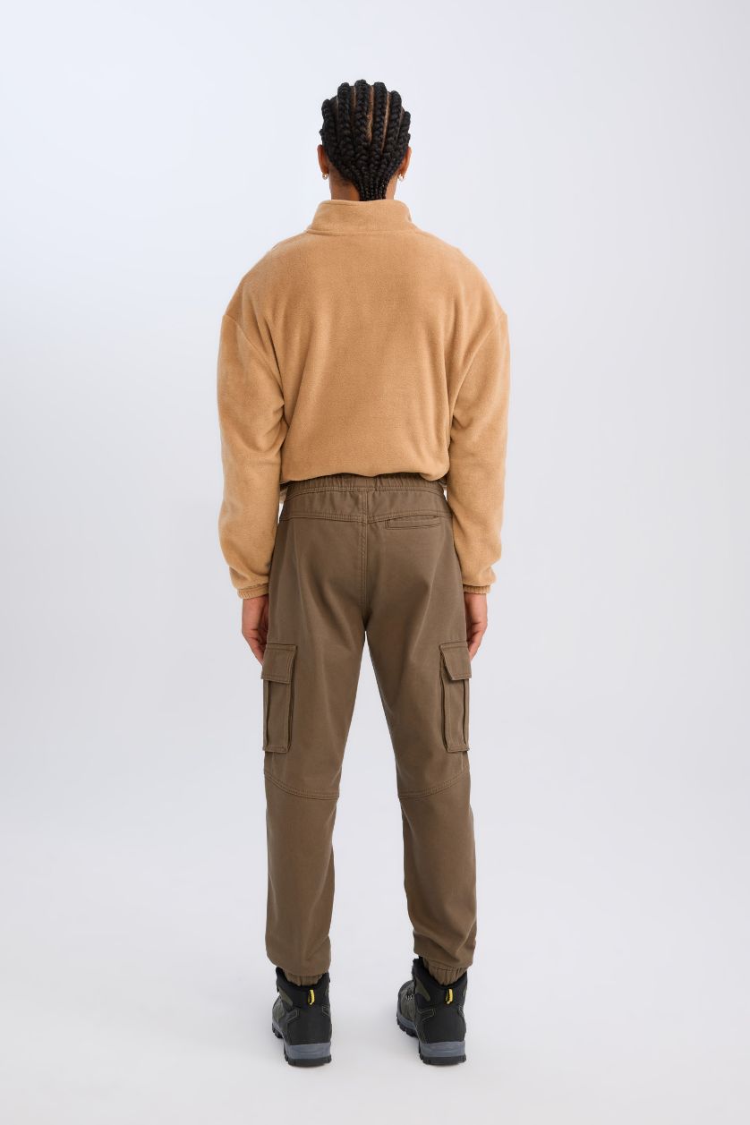 رجالي كاكي بنطلون قطن كارجو قصة عادية بجيب