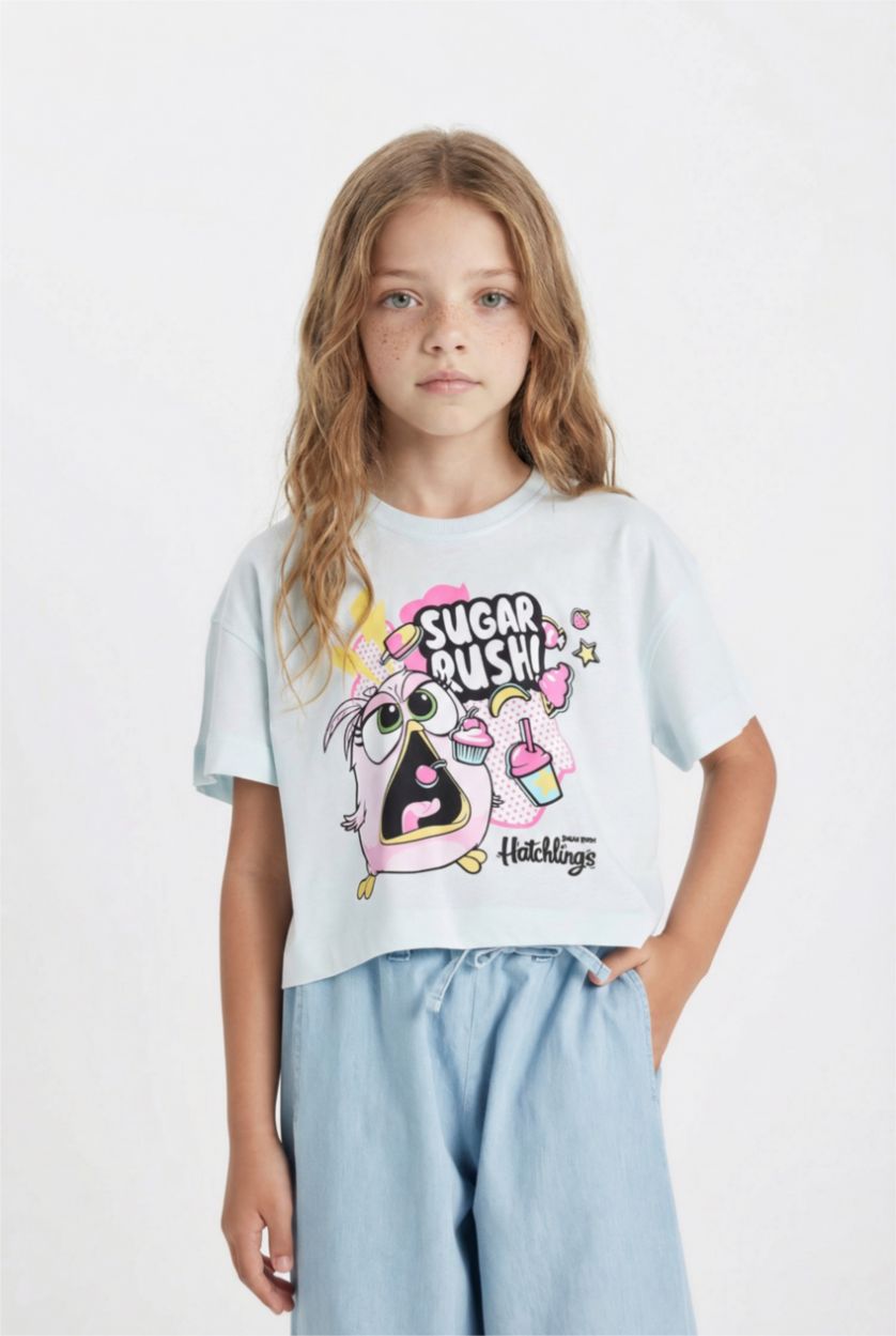 Kız Çocuk - Genç Kız Açık Mavi Hatsune Miku Bisiklet Yaka Kısa Kollu Tişört Kız Çocuk