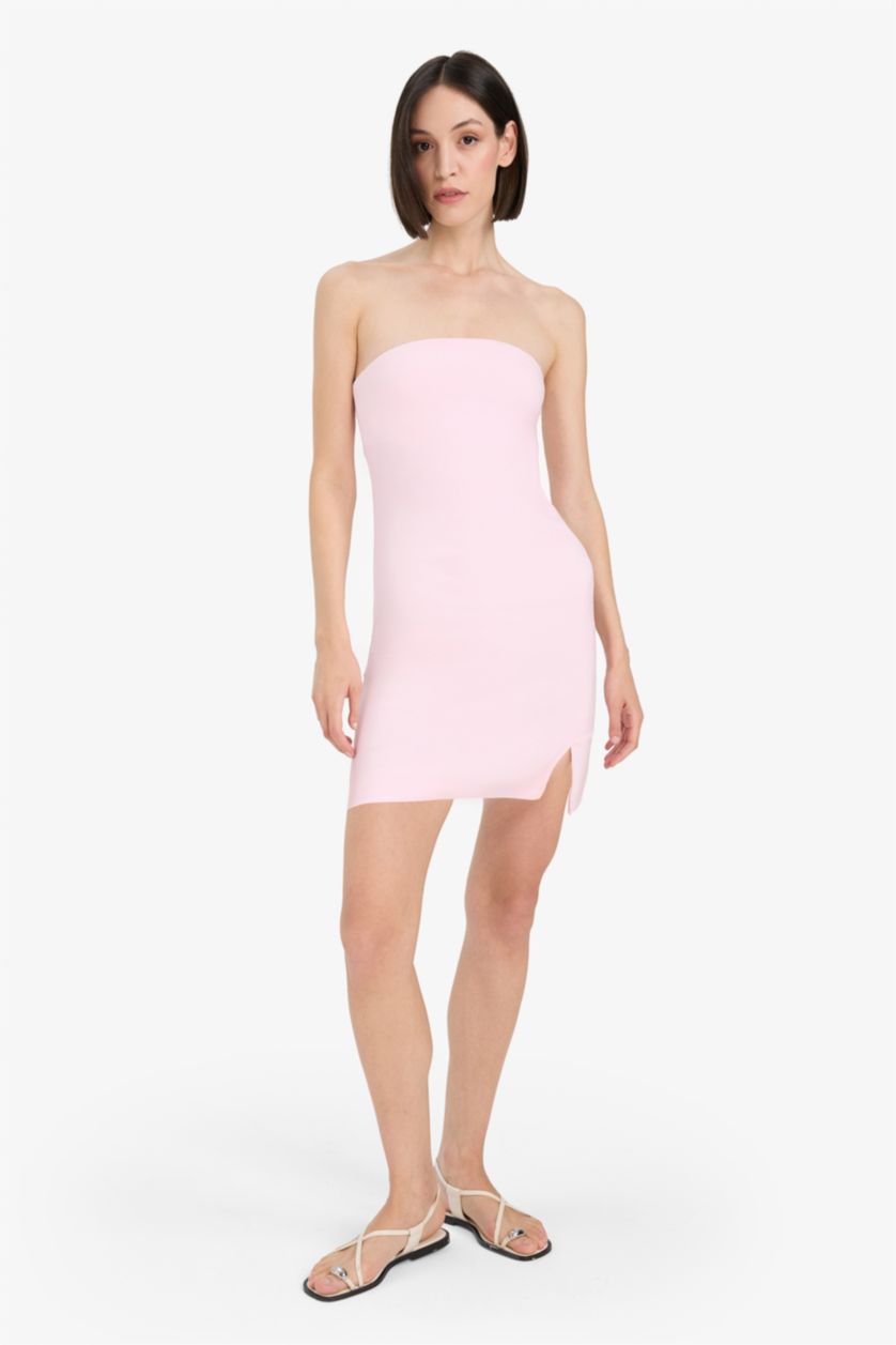 Woman Pink Strapless Mini Dress