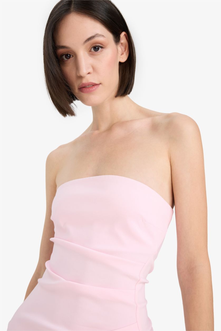 Woman Pink Strapless Mini Dress