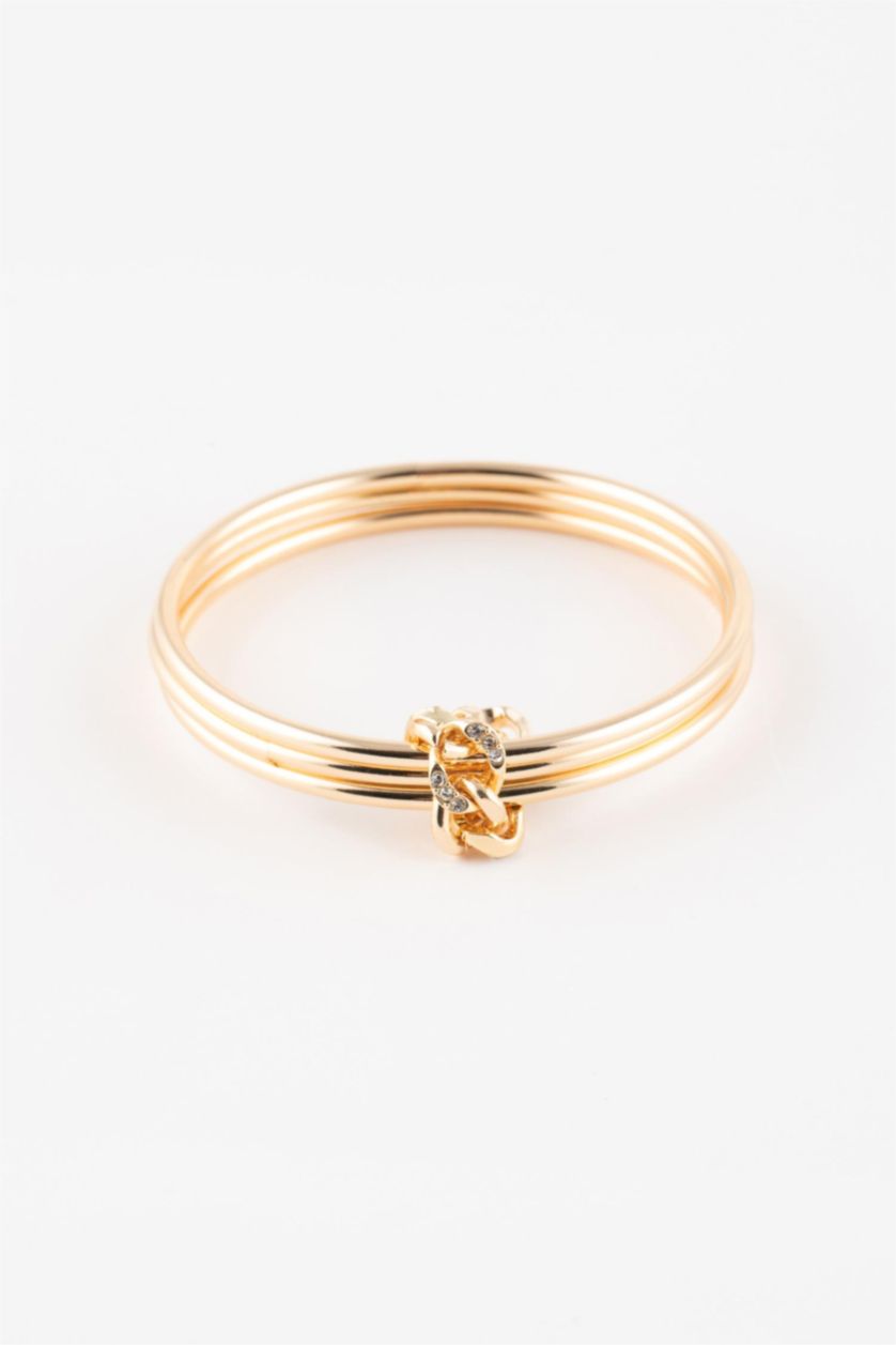 Kadın Altın Kadın Zincir Detaylı Taşlı Gold Bilezik