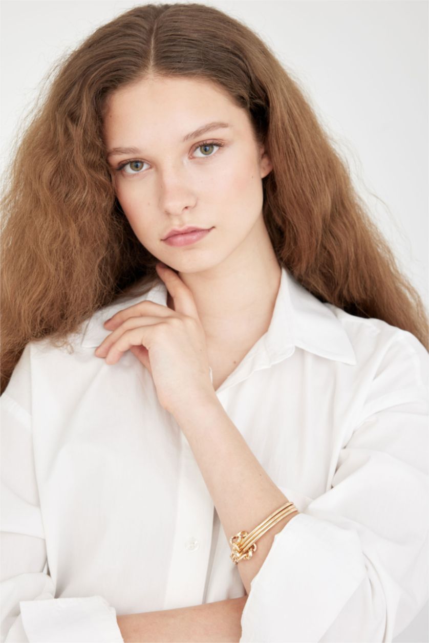 Kadın Altın Kadın Zincir Detaylı Taşlı Gold Bilezik