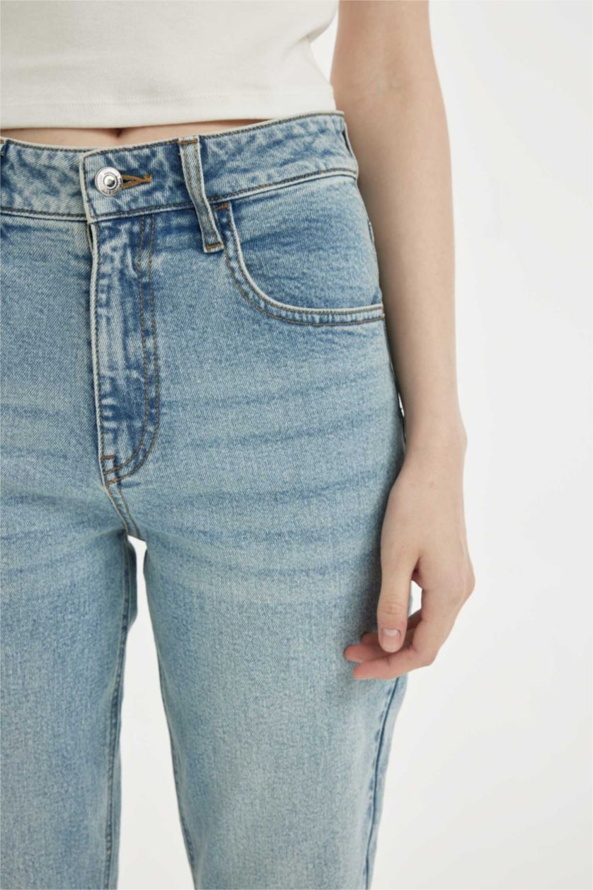 WOMAN Light Blue Comfort Mom High Waist Ankle Length Washed Jeans