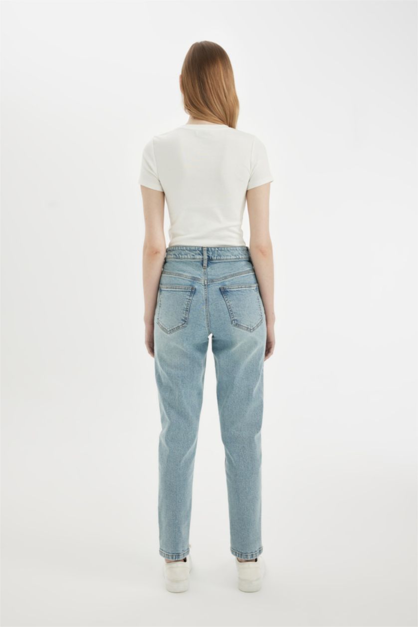 WOMAN Light Blue Comfort Mom High Waist Ankle Length Washed Jeans