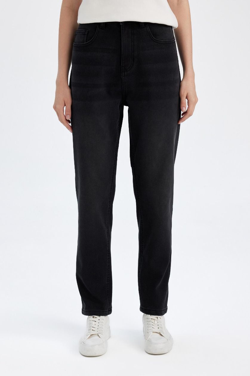 Kadın Siyah Lina Comfort Mom Yüksek Bel Bilek Boy Jean Pantolon