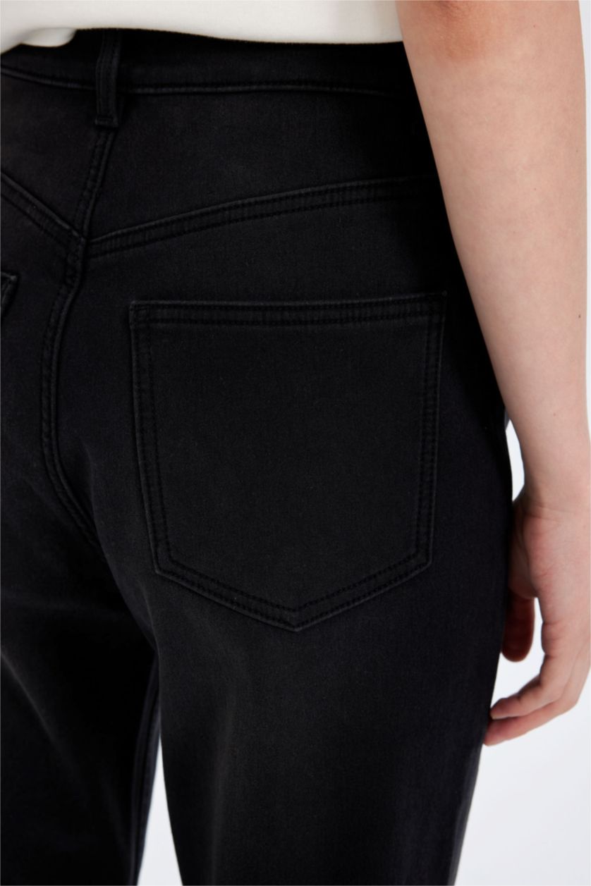 Kadın Siyah Lina Comfort Mom Yüksek Bel Bilek Boy Jean Pantolon