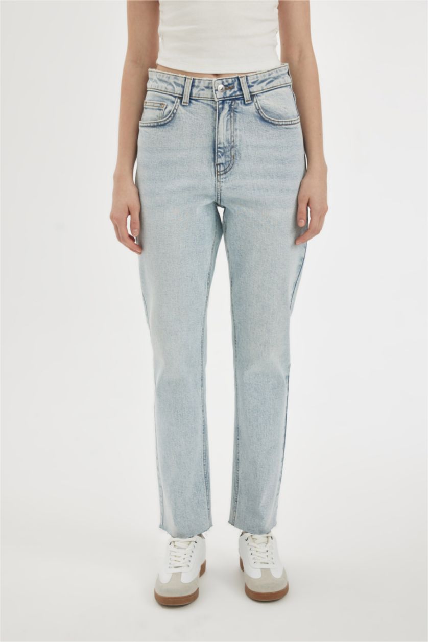 WOMAN Light Blue Mary Vintage Straight Fit High Waist Ankle Length Washed Jeans