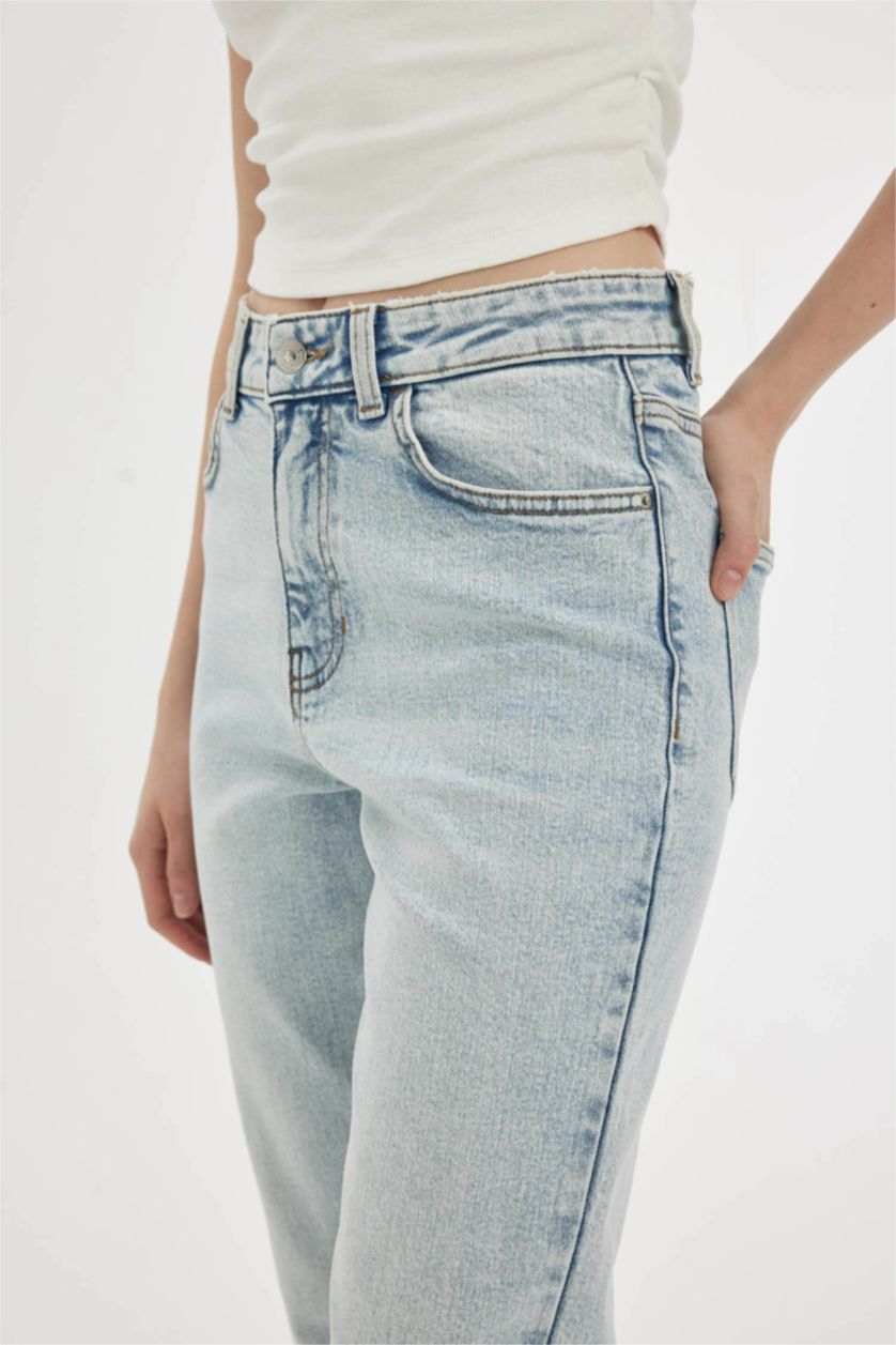 WOMAN Light Blue Mary Vintage Straight Fit High Waist Ankle Length Washed Jeans