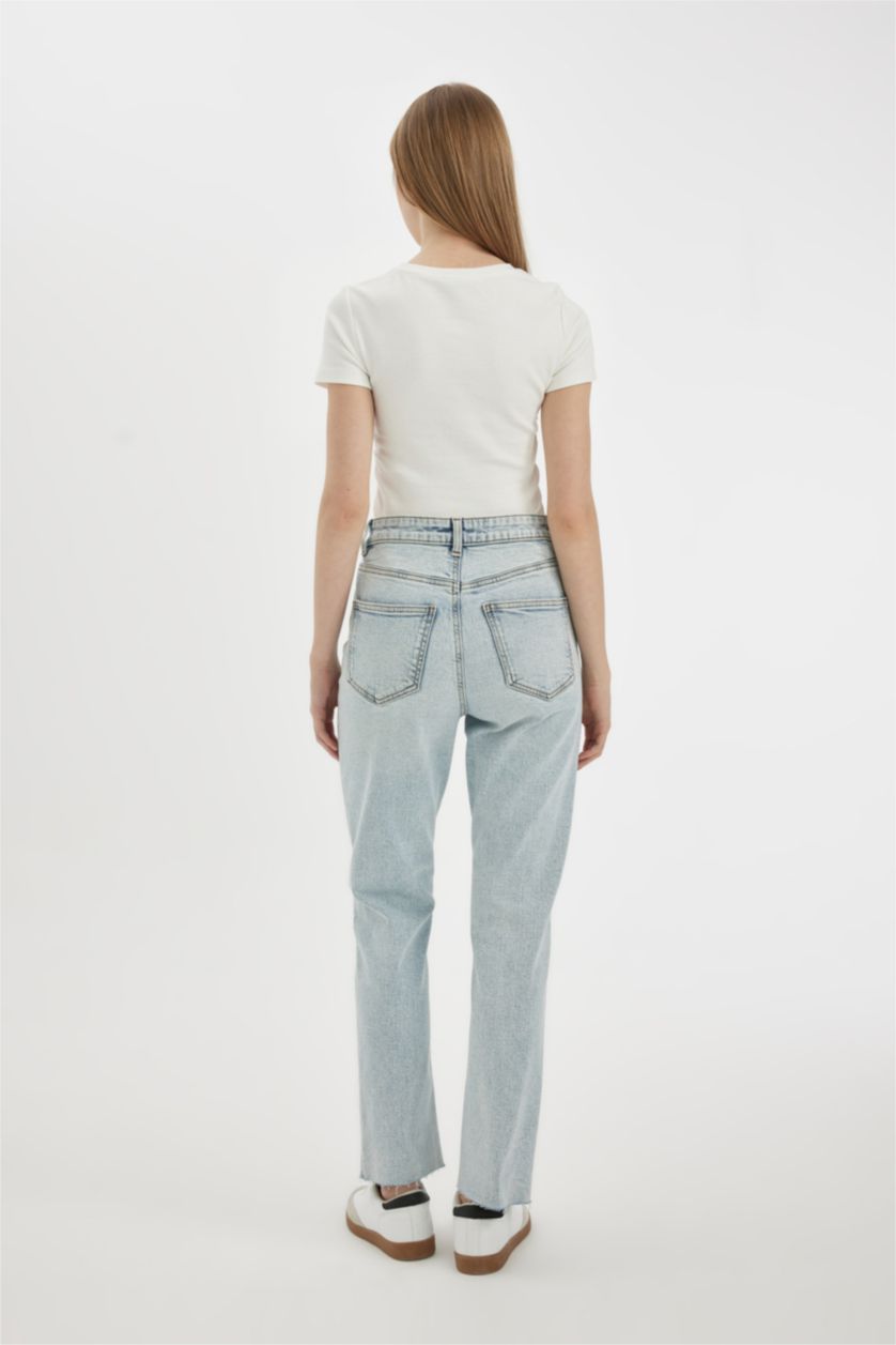 WOMAN Light Blue Mary Vintage Straight Fit High Waist Ankle Length Washed Jeans