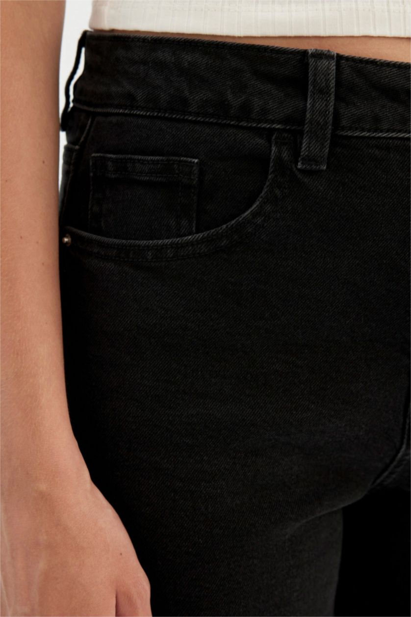 Kadın Siyah Yüksek Bel Vintage Straight Fit Pantolon