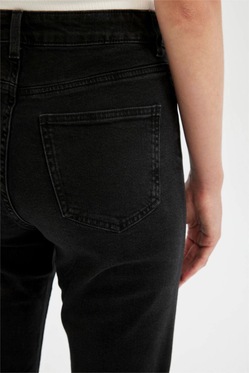 Kadın Siyah Yüksek Bel Vintage Straight Fit Pantolon
