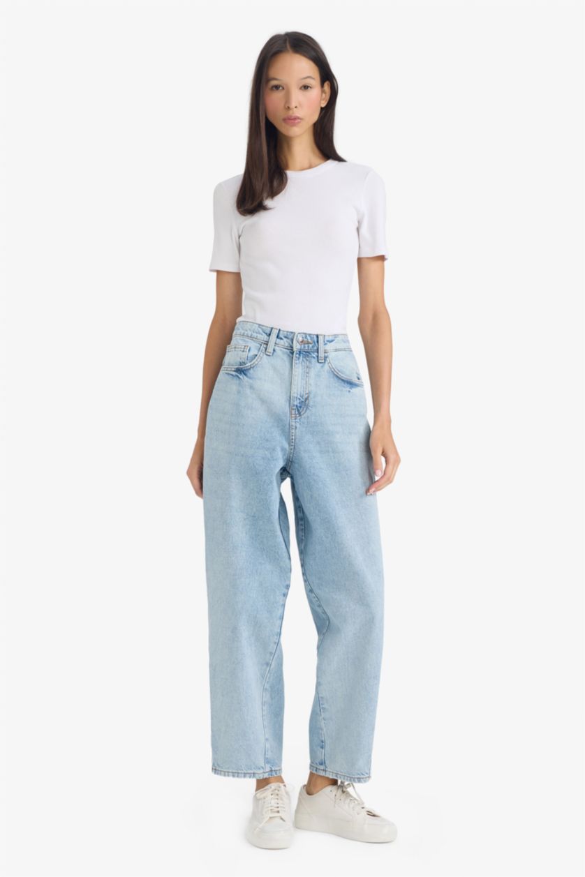 FEMME Indigo Clair Jean à taille haute et longueur cheville Coupe carotte