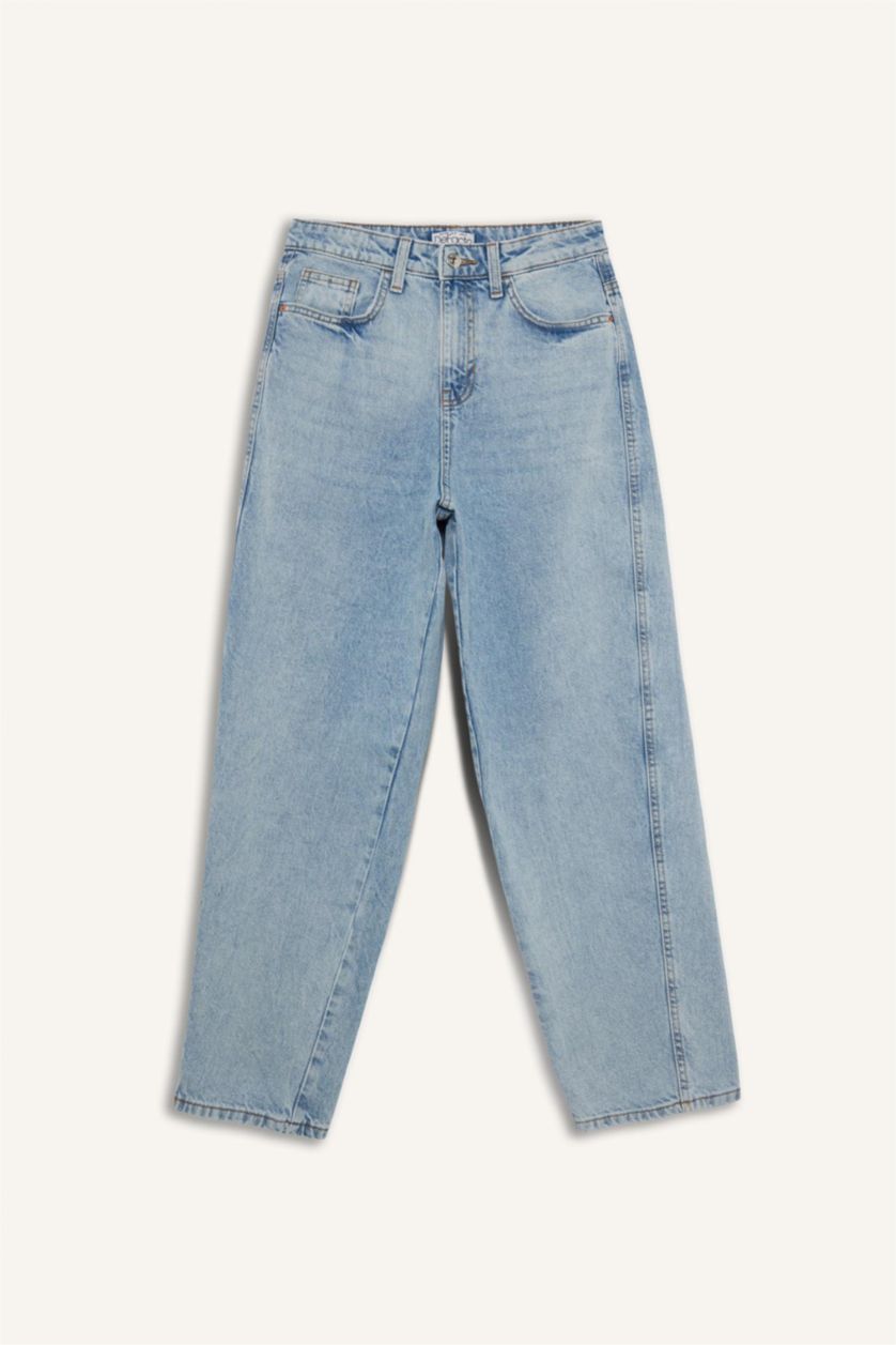 FEMME Indigo Clair Jean à taille haute et longueur cheville Coupe carotte