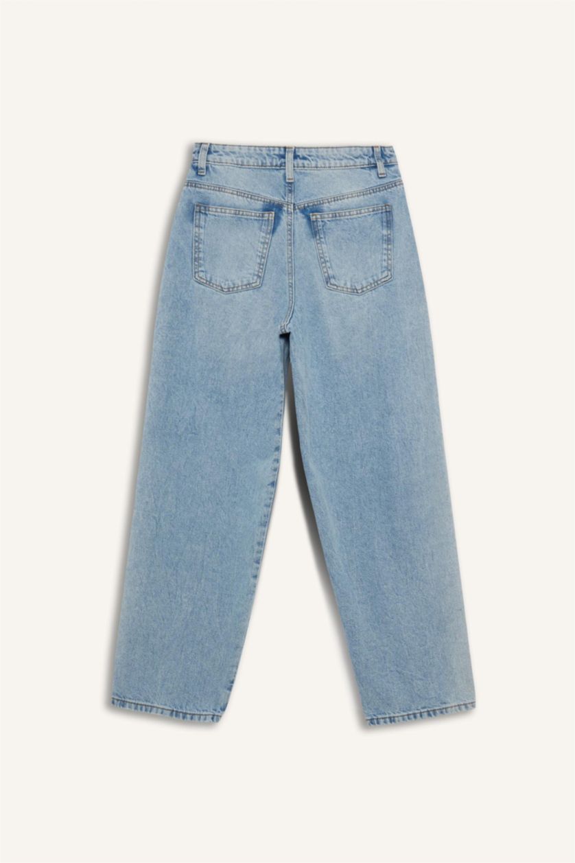 FEMME Indigo Clair Jean à taille haute et longueur cheville Coupe carotte