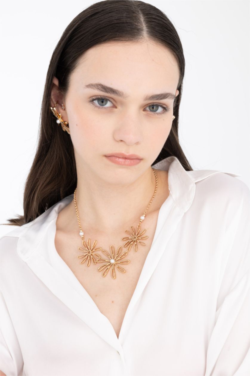 WOMAN Altın Woman Flower Detailed Gold Necklace