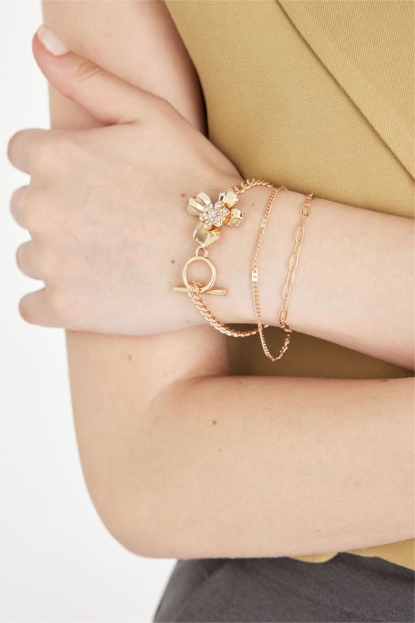 WOMAN GOLD Woman 3 Piece Gold Bracelet with Flower Motif