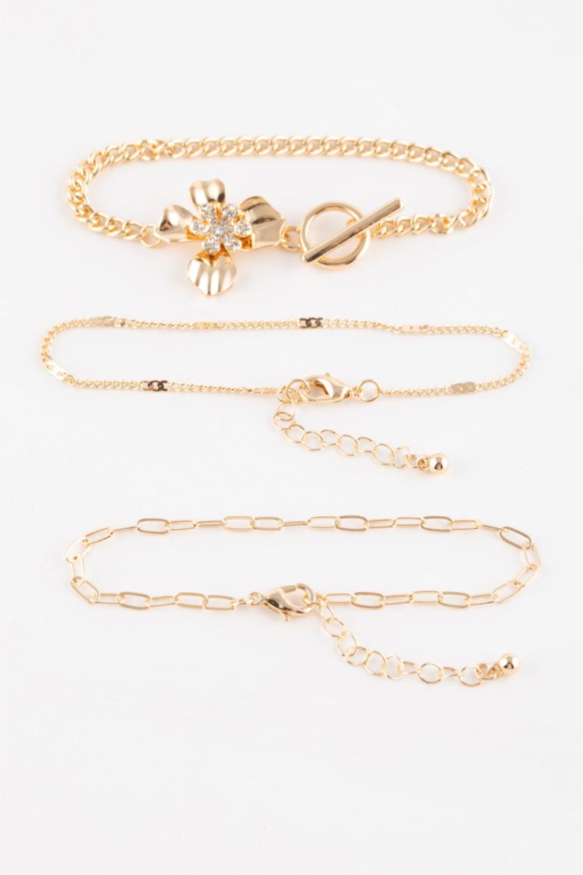 WOMAN GOLD Woman 3 Piece Gold Bracelet with Flower Motif