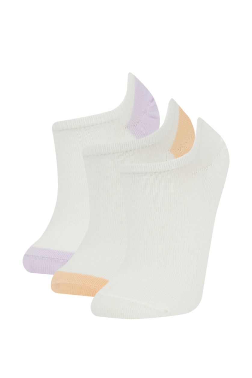 Kadın Beyaz Kadın Görünmez 3'lü Pamuklu Sneaker Çorap