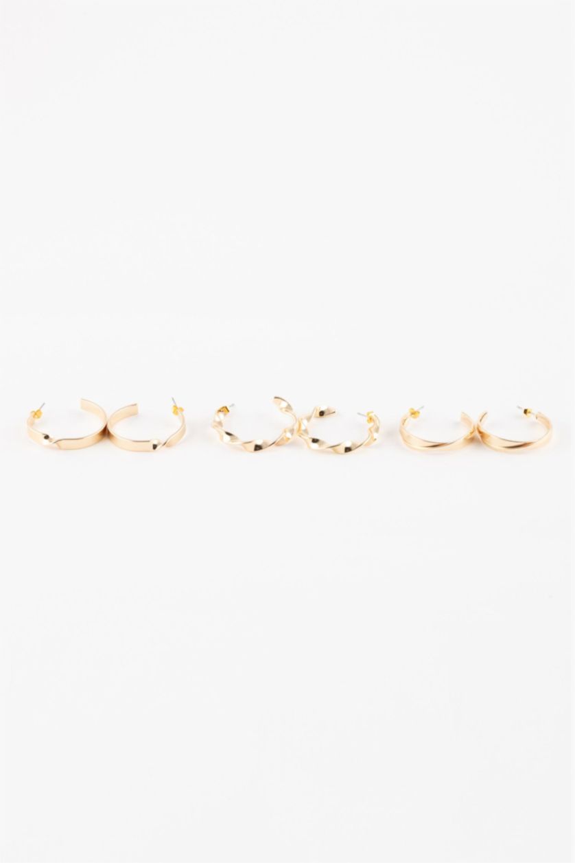 WOMAN GOLD Woman 3 Piece Hoop Gold Earrings