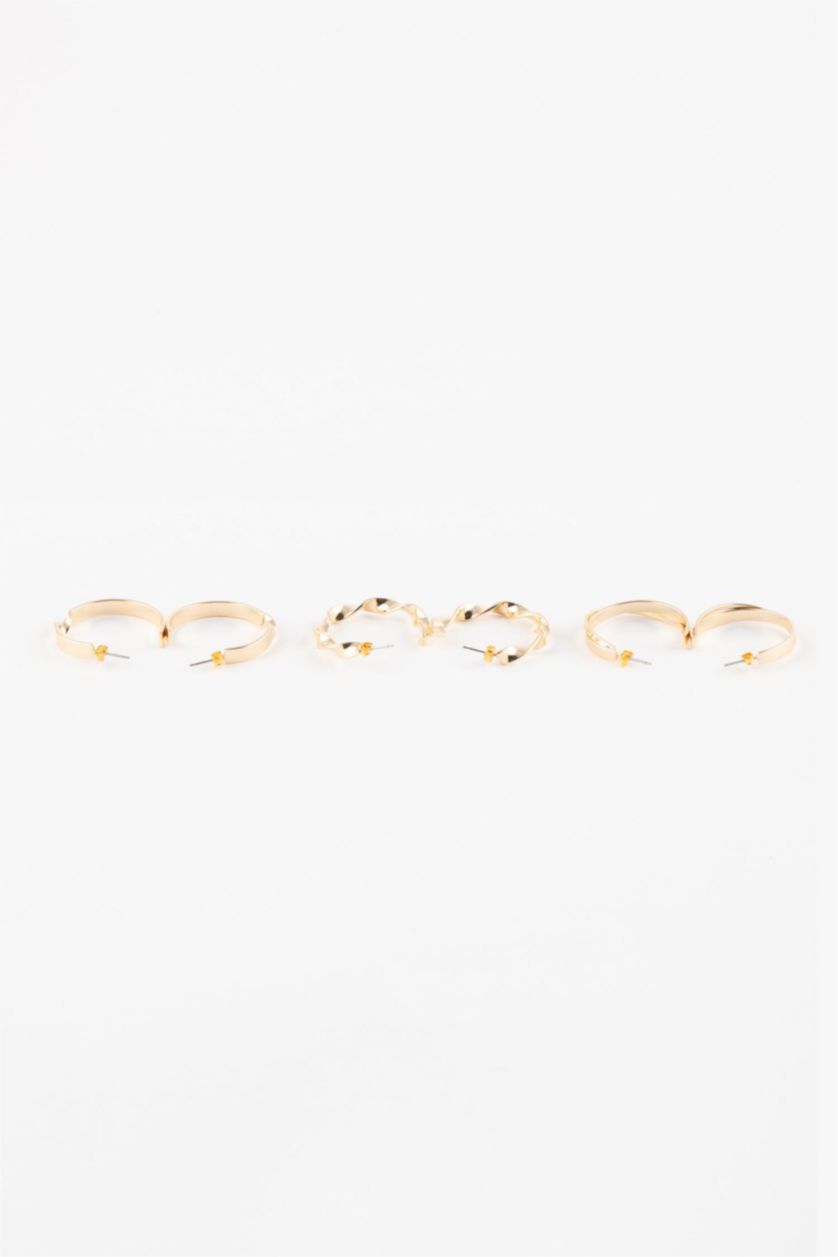 WOMAN GOLD Woman 3 Piece Hoop Gold Earrings