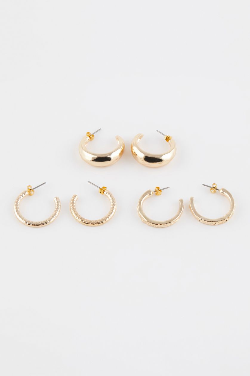 WOMAN GOLD Woman 3 Piece Hoop Gold Earrings