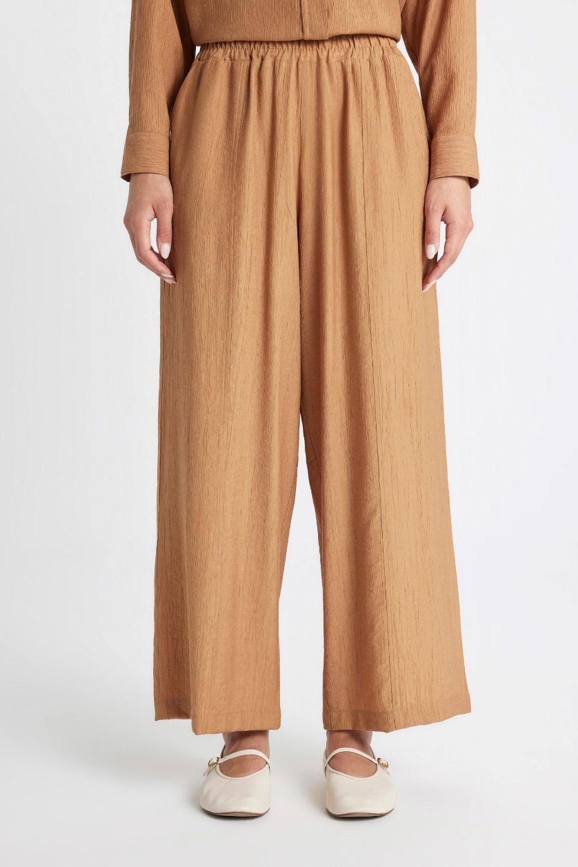 Kadın Camel Geniş Paça Basic Düz Harem Pantolon