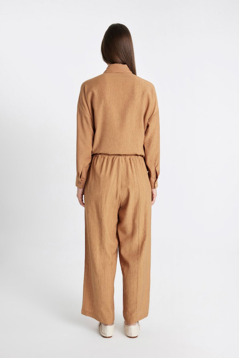 Kadın Camel Geniş Paça Basic Düz Harem Pantolon