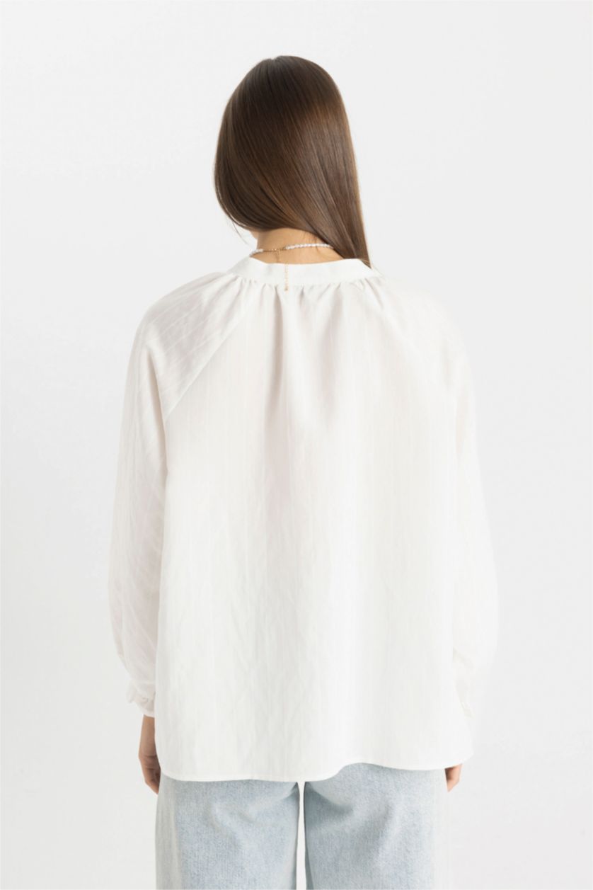 Kadın Ekru Uzun Kollu Gömlek Tunik
