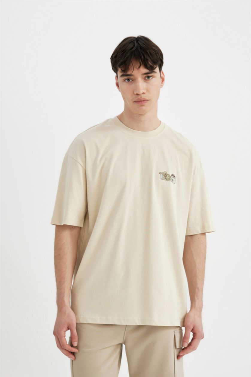MAN Beige Oversize Fit Short Sleeve T-Shirt