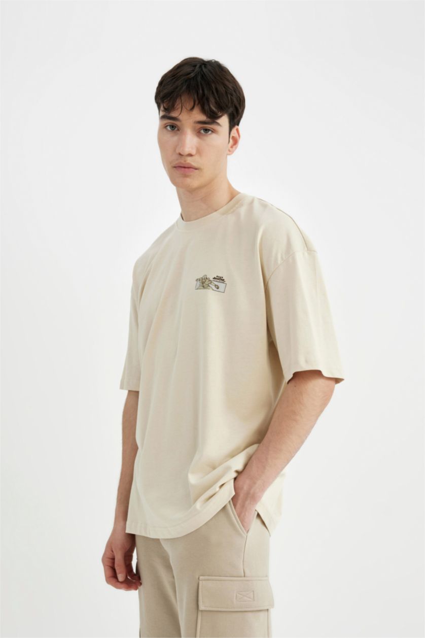 MAN Beige Oversize Fit Short Sleeve T-Shirt