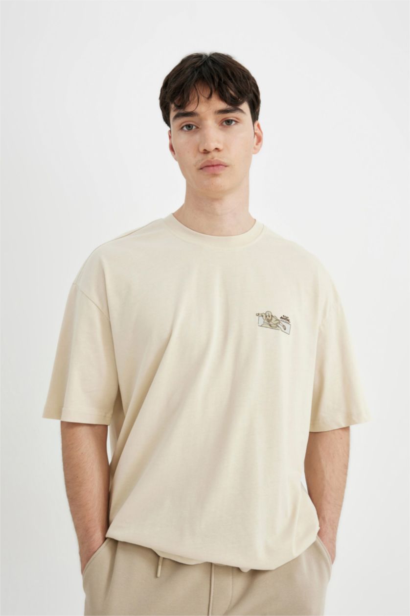 MAN Beige Oversize Fit Short Sleeve T-Shirt