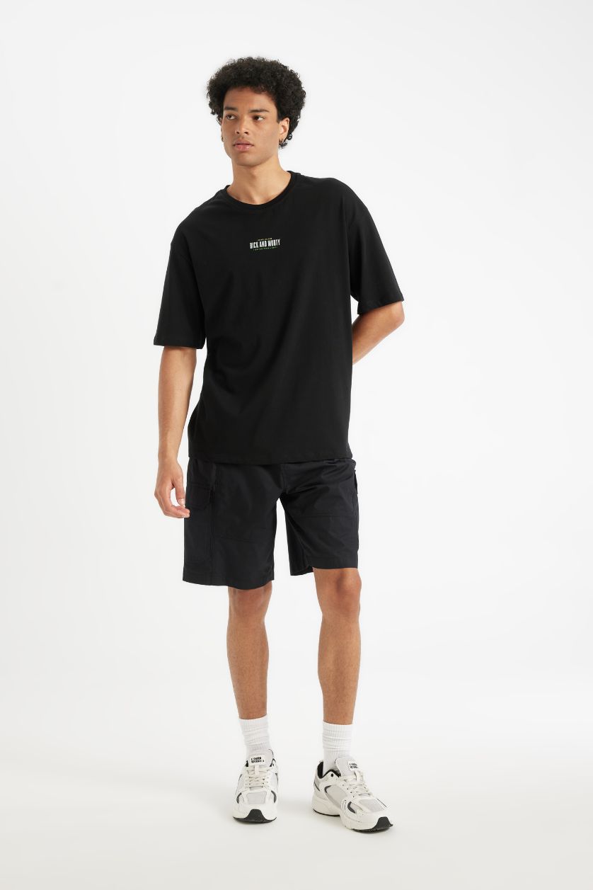 MAN Black Rick and Morty Boxy Fit Cotton Back Printed T-Shirt