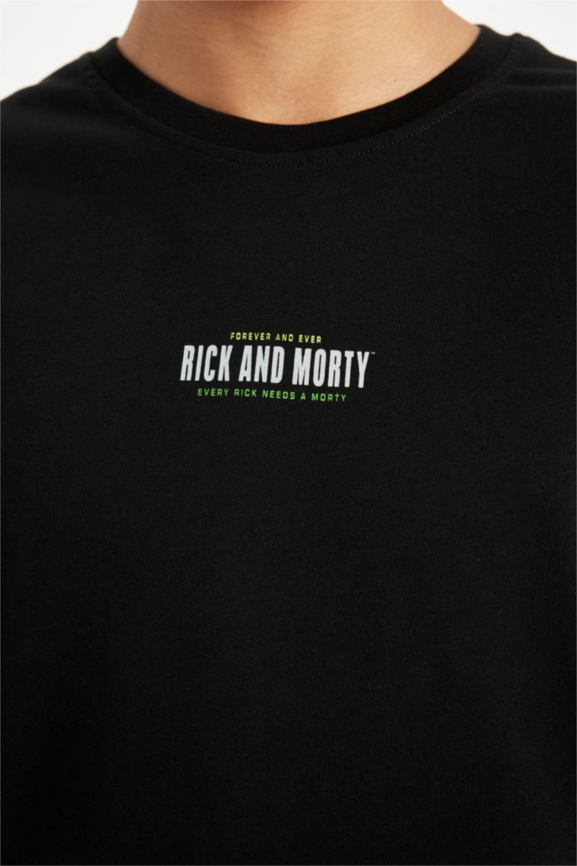 MAN Black Rick and Morty Boxy Fit Cotton Back Printed T-Shirt