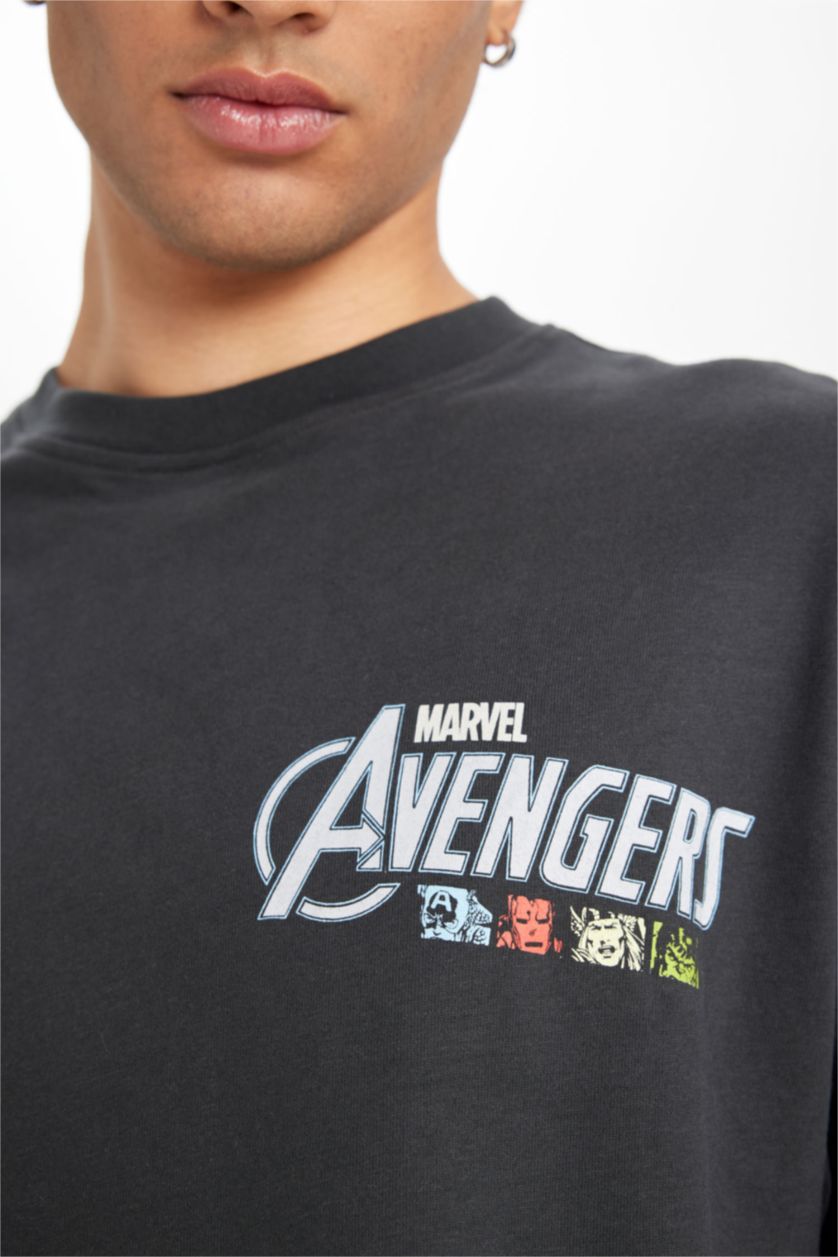 Erkek Antrasit %100 Pamuk Marvel Avengers Boxy Fit Bisiklet Yaka Sırt Baskılı Kısa Kollu Tişört