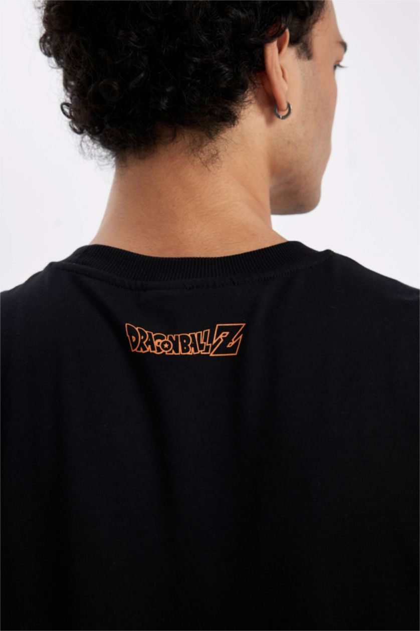 Erkek Siyah %100 Pamuk Dragon Ball Loose Fit Bisiklet Yaka Sırt Baskılı Kısa Kollu Tişört